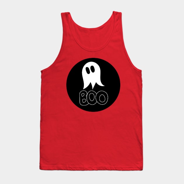 Cute ghost cartoon BOO text circle frame black Tank Top by Angel Dawn Design